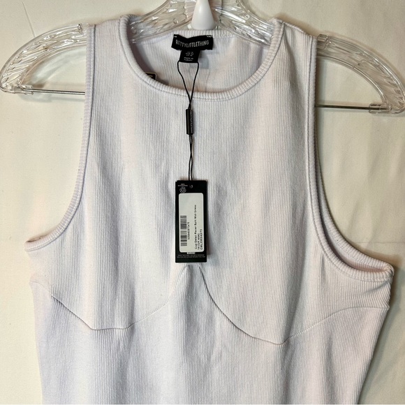 NWT PrettyLittleThing White Cup Detail Racer Split Midi Dress Sleeveless Size 10 - Picture 15 of 17